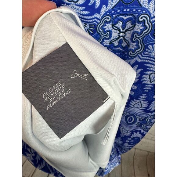 DANA BUCHMAN blue white sleeveless bodycon sheath lined dress size M NWT - Picture 8 of 11